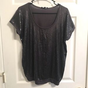Express Sm Sequin Embellished Top Dark Gray Scoop Neck